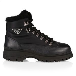 Prada Leather & Nylon Shearling-lined Black Boots